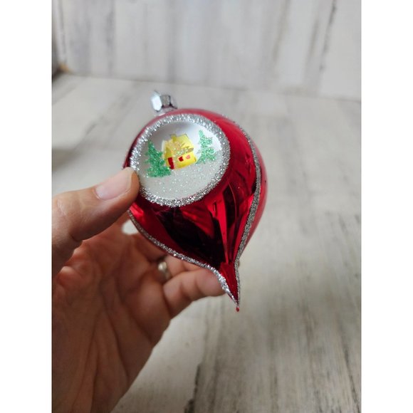 Vintage radko house cabin glitter teardrop red ornament Xmas tree - Picture 12 of 12